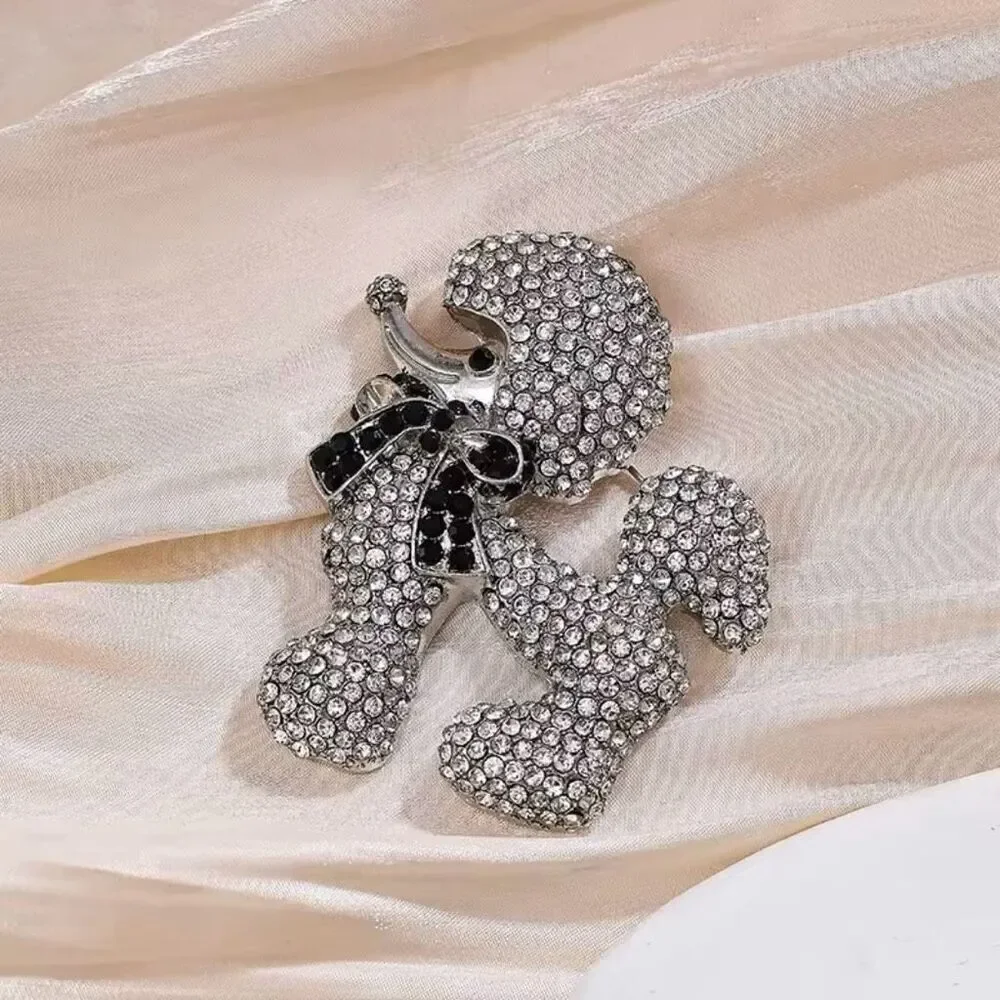 Rhinestone Silver Poodle Brooch Womens Crystal Fashion Statement Piece New